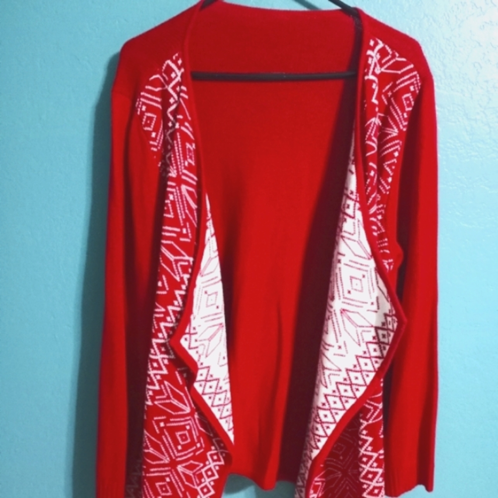 Red & White Cardigan 1X-2X